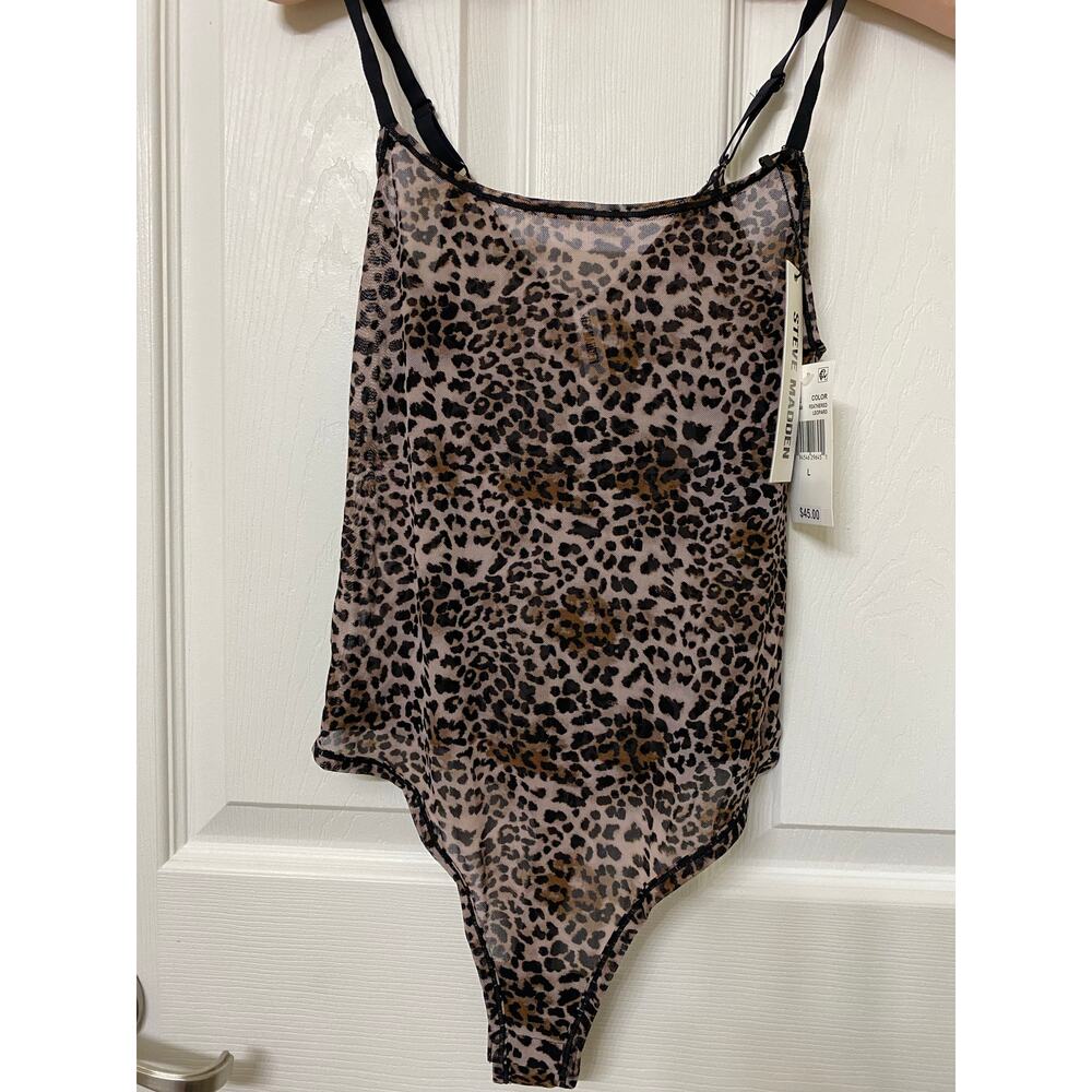 Steve Madden Sheer Leopard Print Bodysuit Size L